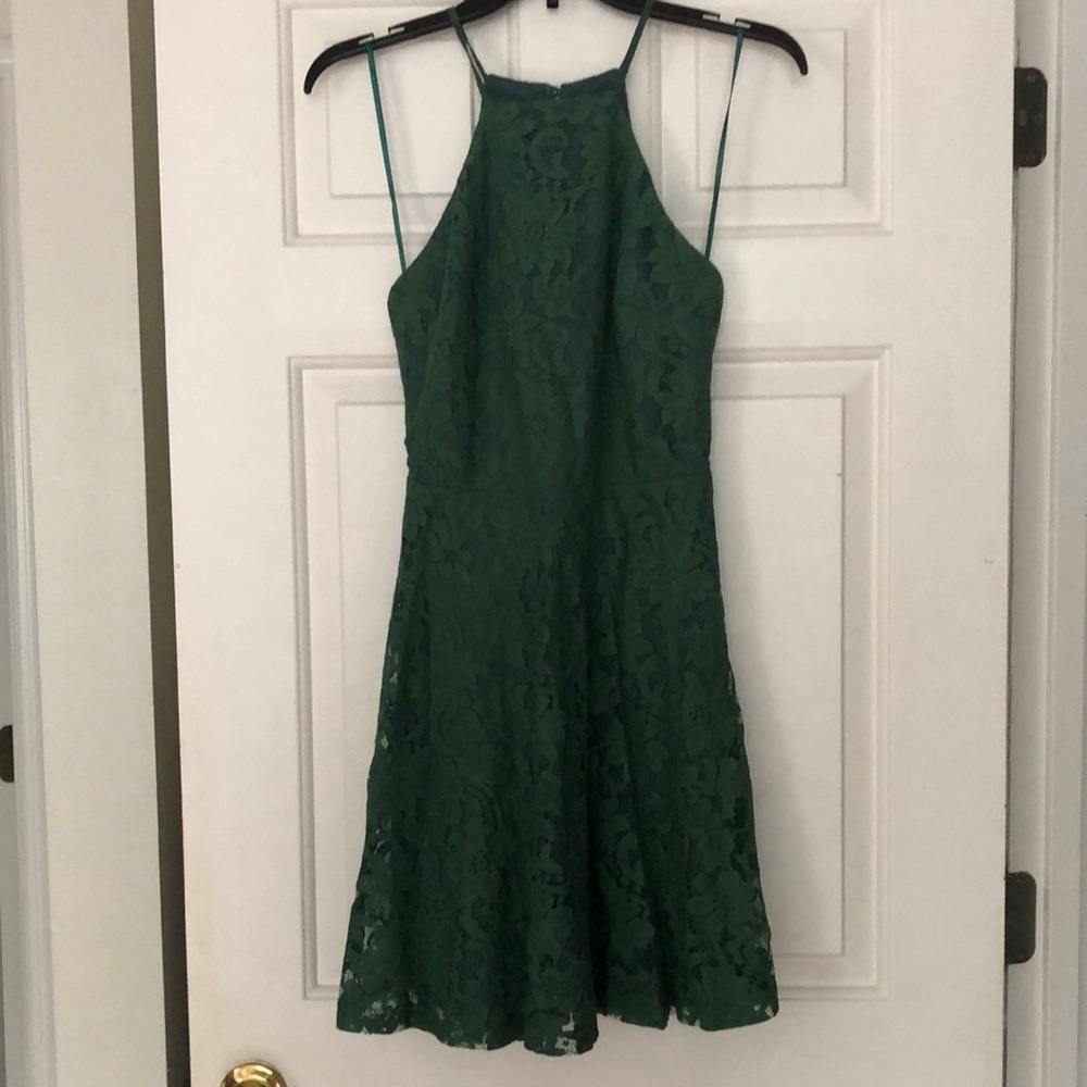Beautiful open back lace green dress